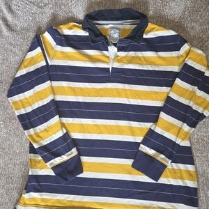 Lands' End Navy and Yellow Striped Rugby Shirt
